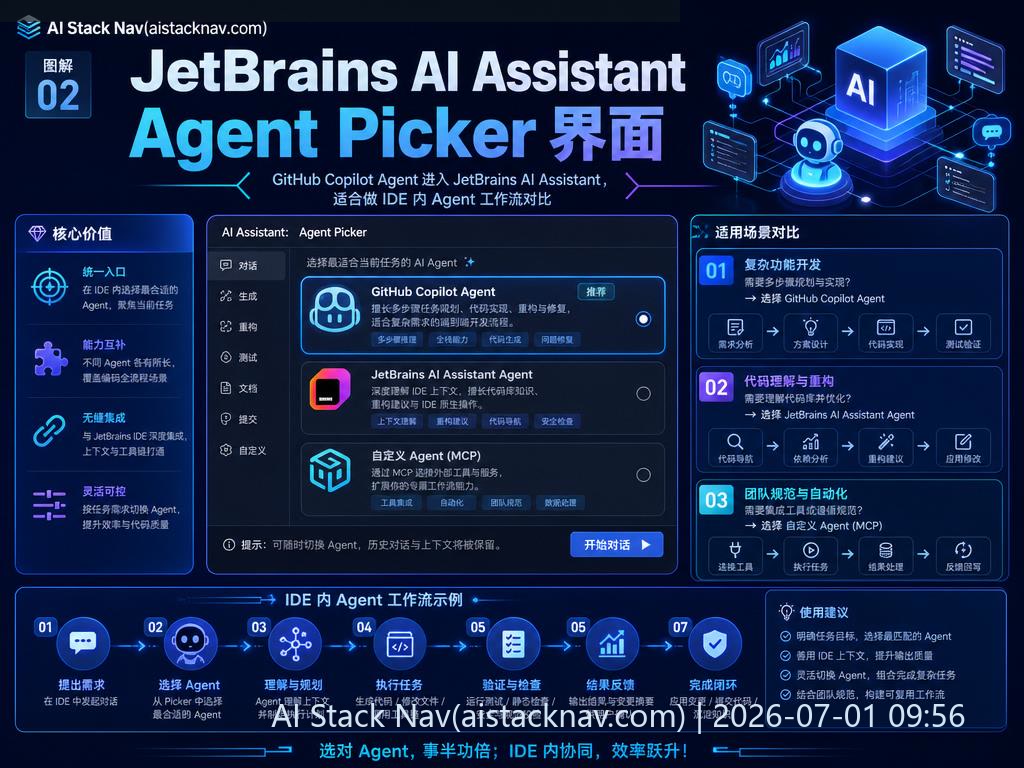 JetBrains AI Assistant 多 Agent 工作流示意