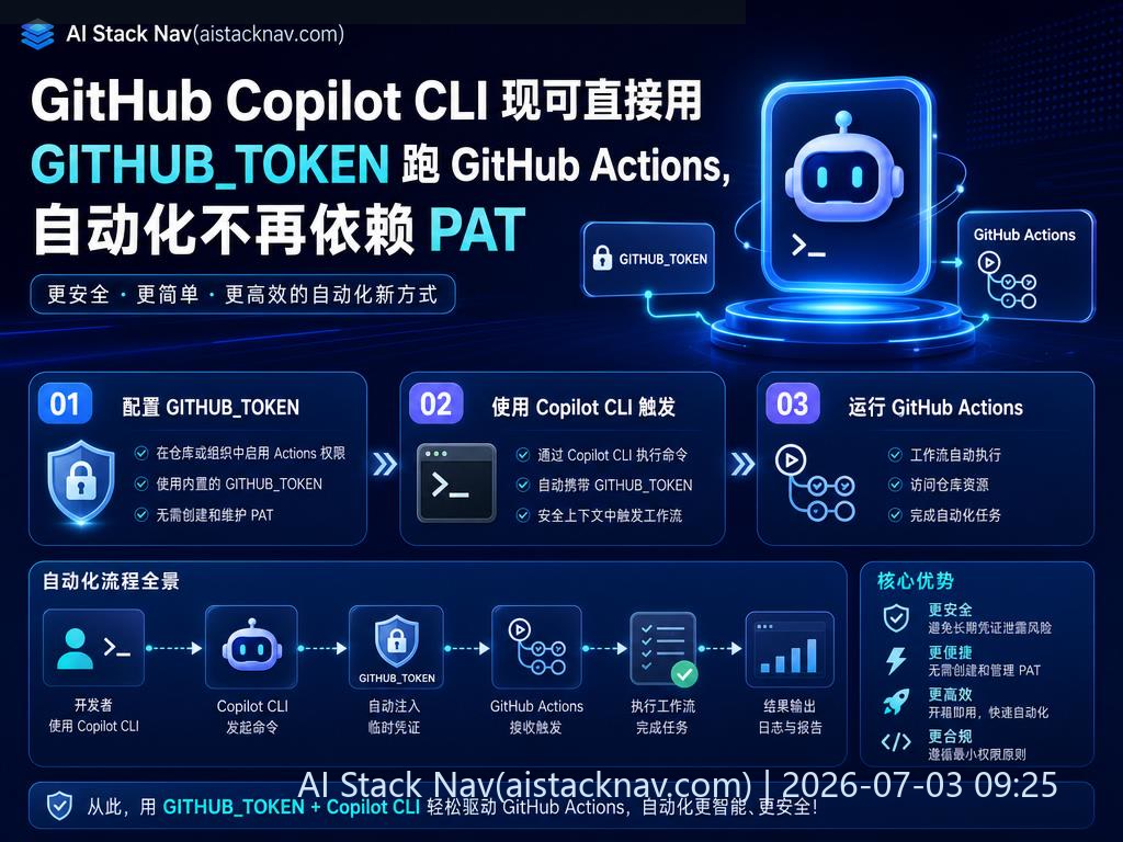GitHub Copilot CLI 使用 GITHUB_TOKEN 自动化示意图