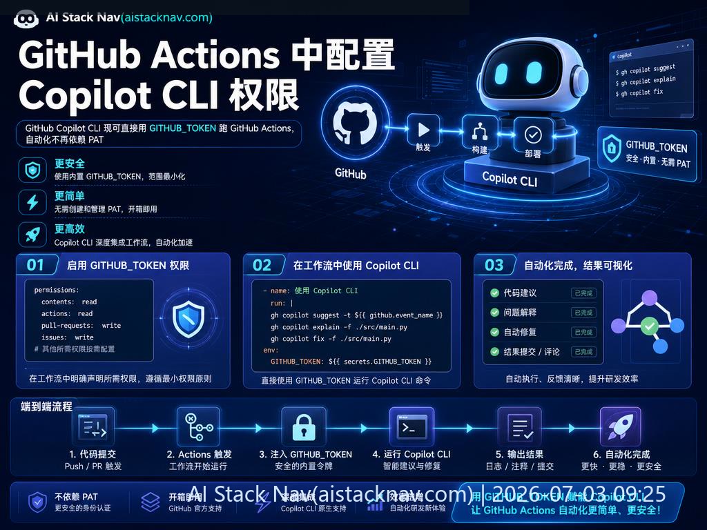 GitHub Actions 使用 Copilot CLI 配置示意图