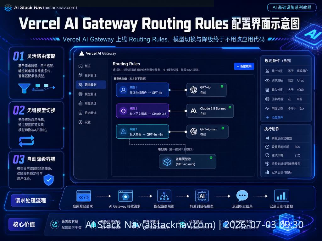 Vercel AI Gateway 上线 Routing Rules,模型切换与降级终于不用改应用代码 科技感课程封面海报配图 1