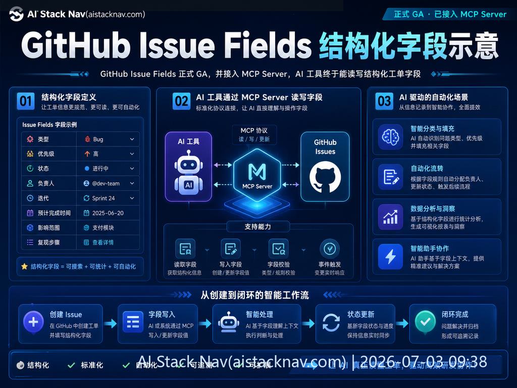 GitHub Issue Fields 结构化字段示意图