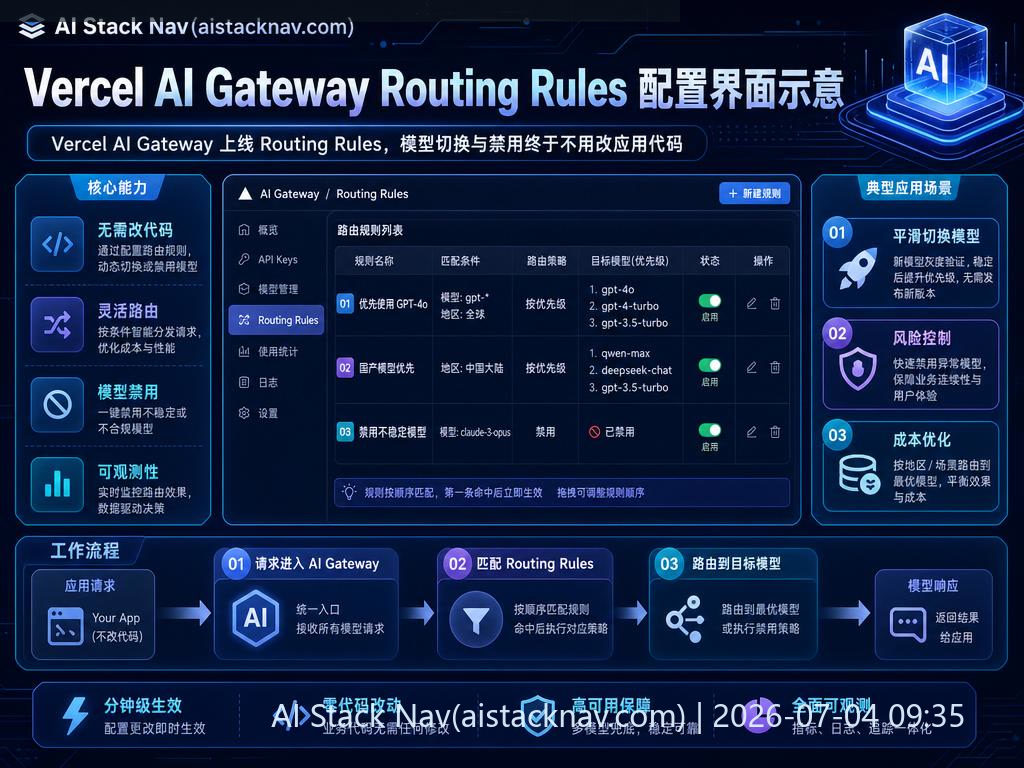 Vercel AI Gateway Routing Rules 配置界面示意图