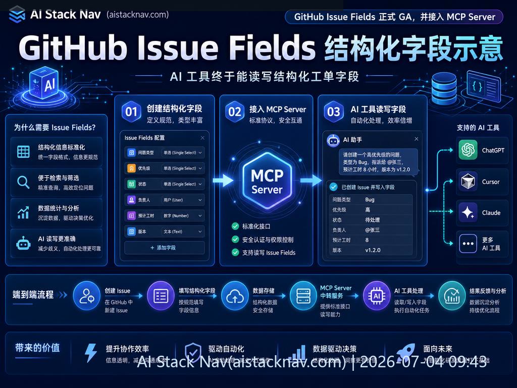 GitHub Issue Fields 结构化字段示意图