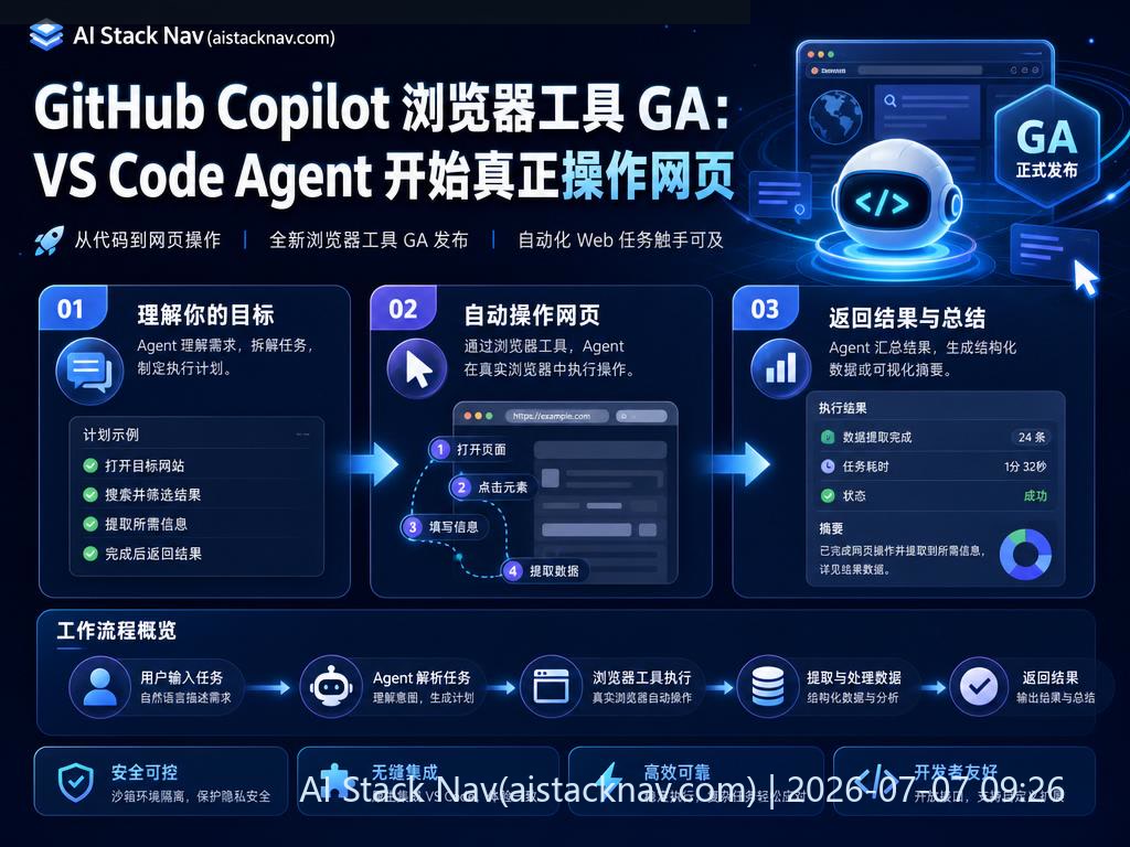 GitHub Copilot 浏览器工具 VS Code Agent 操作网页示意图