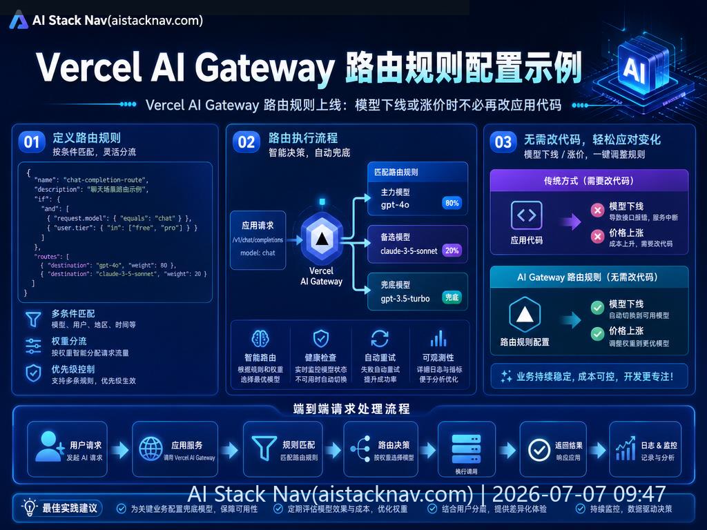 Vercel AI Gateway 路由规则上线：模型下线或涨价时不必再改应用代码 科技感课程封面海报配图 2