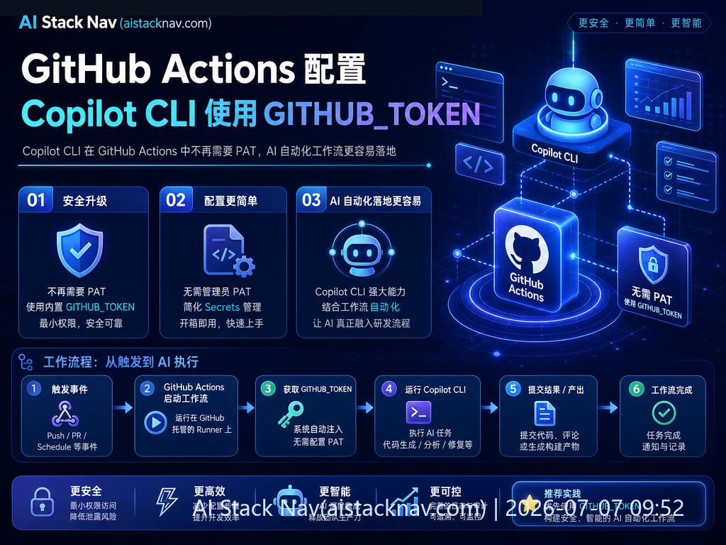 GitHub Actions 配置 Copilot CLI 使用 GITHUB_TOKEN
