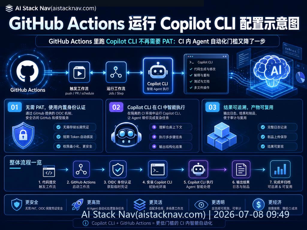 GitHub Actions 运行 Copilot CLI 配置示意图