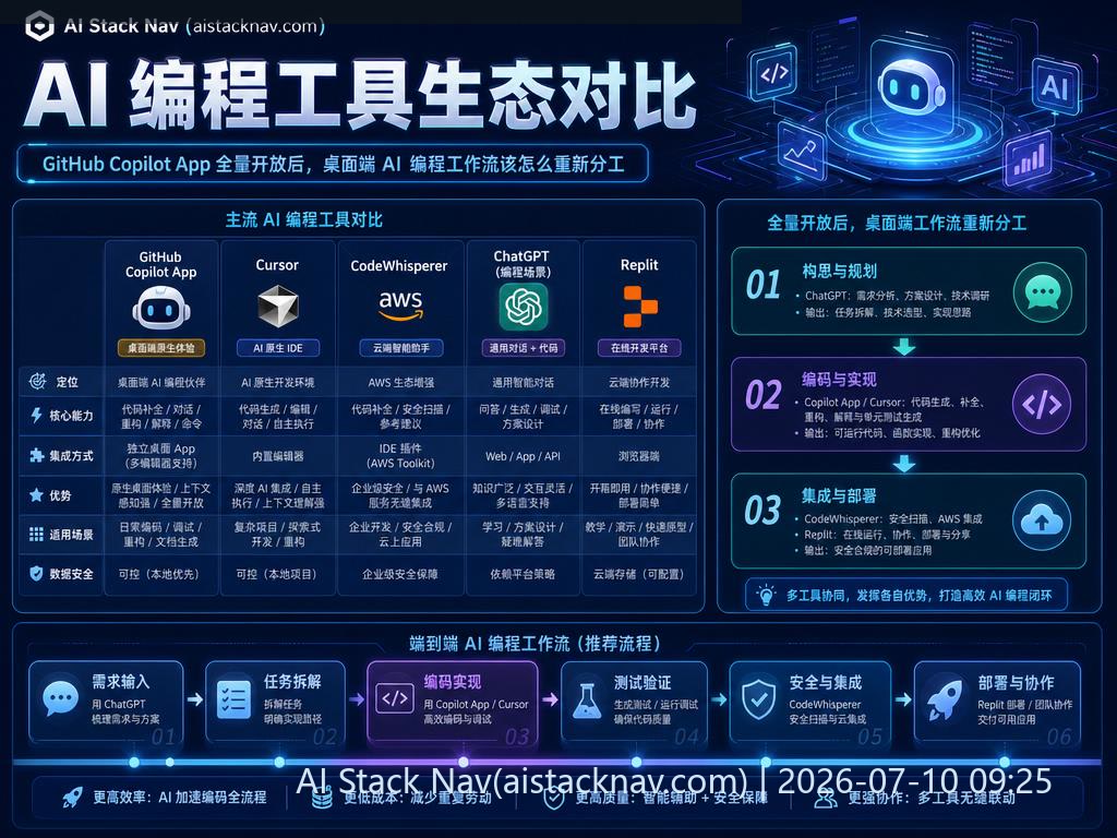 GitHub Copilot App 全量开放后，桌面端 AI 编程工作流该怎么重新分工 科技感课程封面海报配图 2