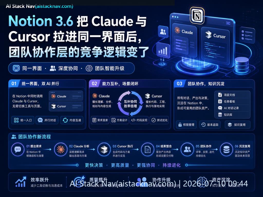 Notion 3.6 团队协作 AI 集成示意图
