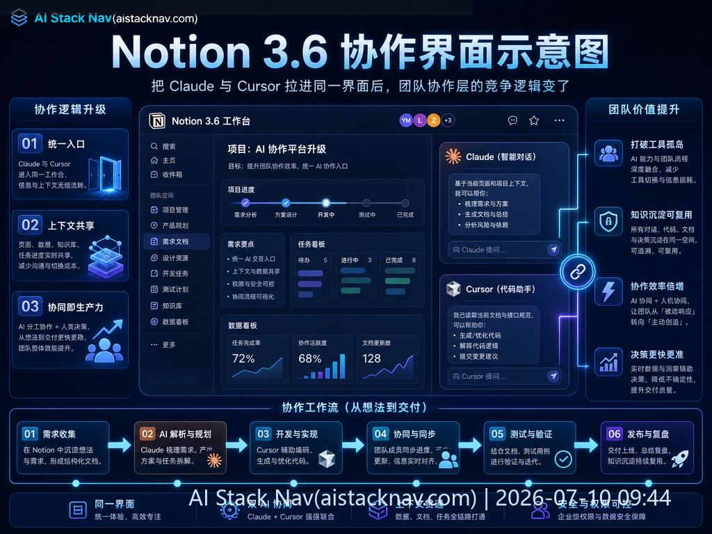 Notion 3.6 把 Claude 与 Cursor 拉进同一界面后，团队协作层的竞争逻辑变了 科技感课程封面海报配图 1