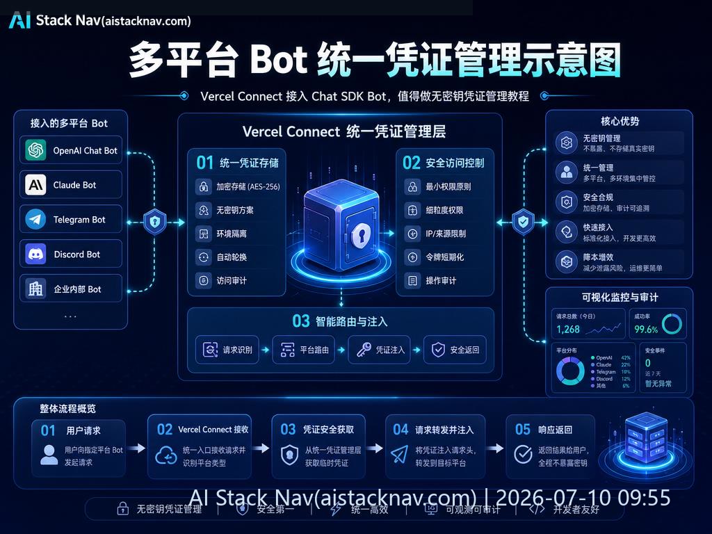 多平台 Bot 统一凭证管理示意图