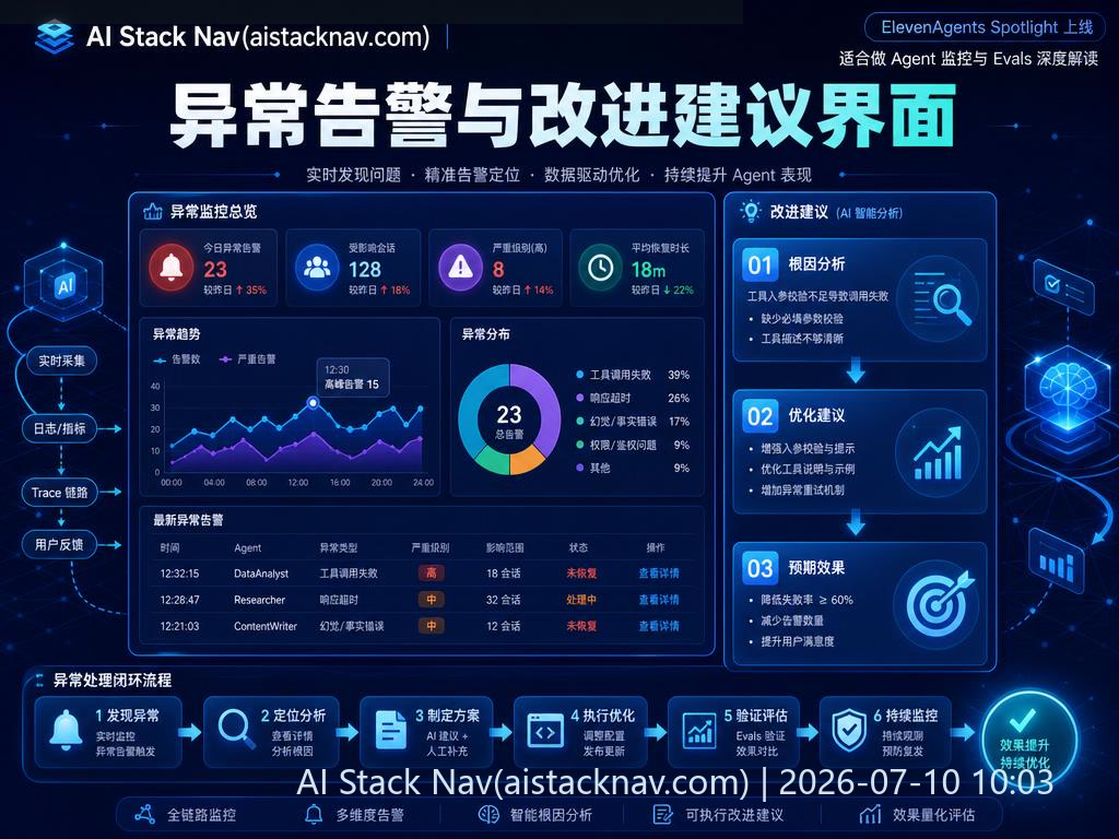 ElevenAgents Spotlight 异常告警与改进建议界面