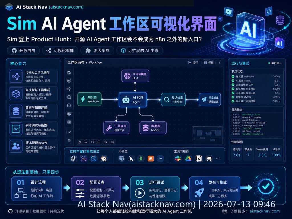 Sim AI Agent 工作区可视化界面示意