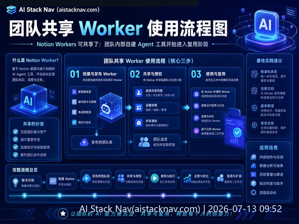 Notion Workers 可共享了:团队内部自建 Agent 工具开始进入复用阶段 科技感课程封面海报配图 2