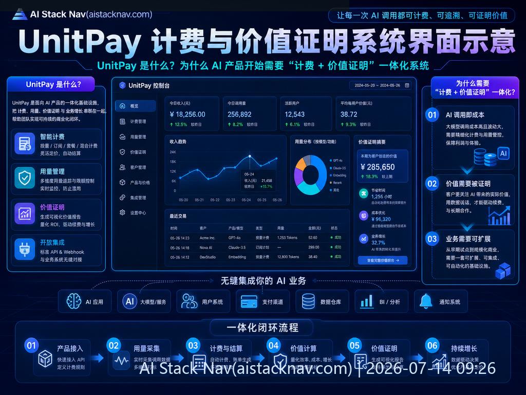 UnitPay 计费与价值证明系统界面示意