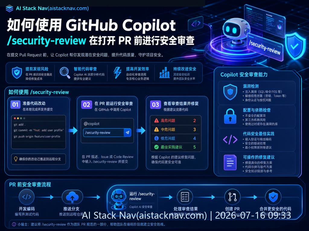 How to use GitHub Copilot /security-review before opening a PR 科技感课程封面海报配图 2
