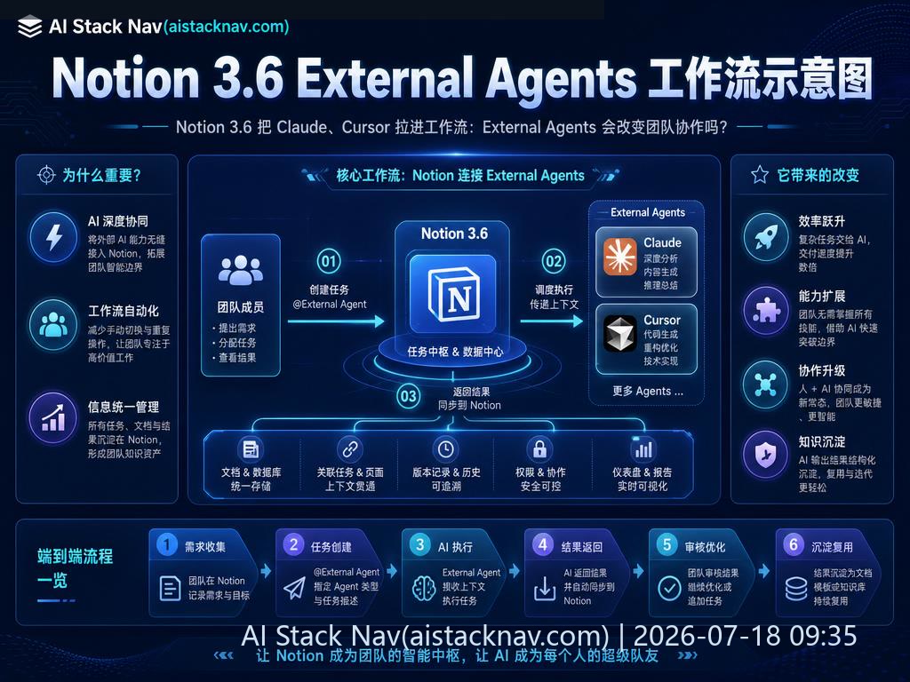 Notion 3.6 把 Claude、Cursor 拉进工作流：External Agents 会改变团队协作吗？ 科技感课程封面海报配图 1