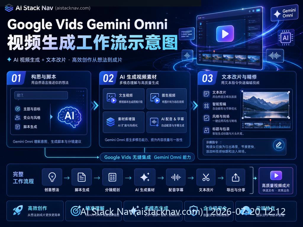 Google Vids Gemini Omni 视频生成工作流示意图