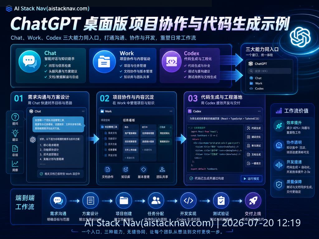 ChatGPT 桌面版把 Chat、Work、Codex 放到同一入口后，日常工作流会怎么变 科技感课程封面海报配图 2