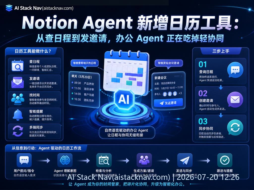 Notion Agent 新增日历工具科技感封面