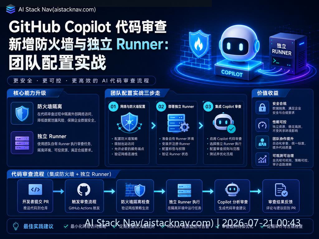 GitHub Copilot 代码审查防火墙与独立 Runner 科技感封面