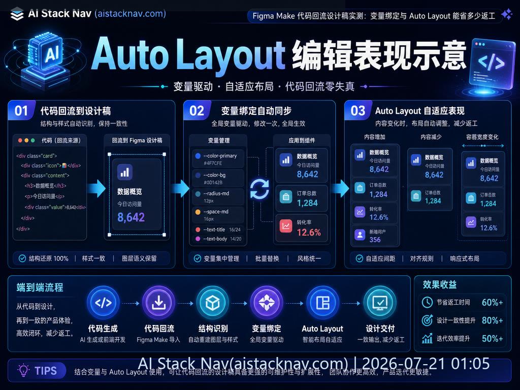 Figma Make 代码回流 Auto Layout 编辑示意