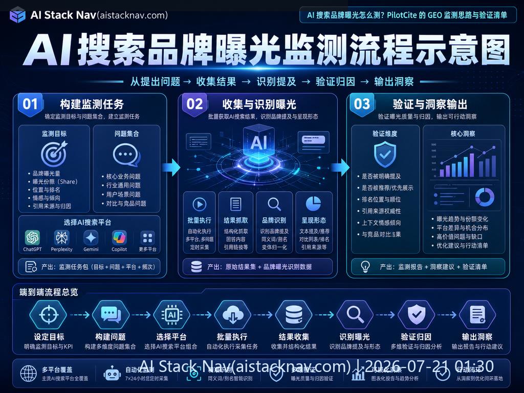 AI 搜索品牌曝光监测流程示意图