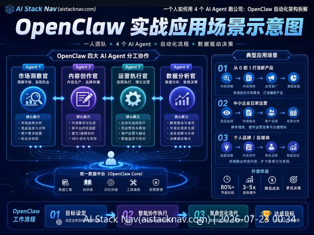 一个人如何用 4 个 AI Agent 跑公司：OpenClaw 自动化架构拆解 科技感课程封面海报配图 2
