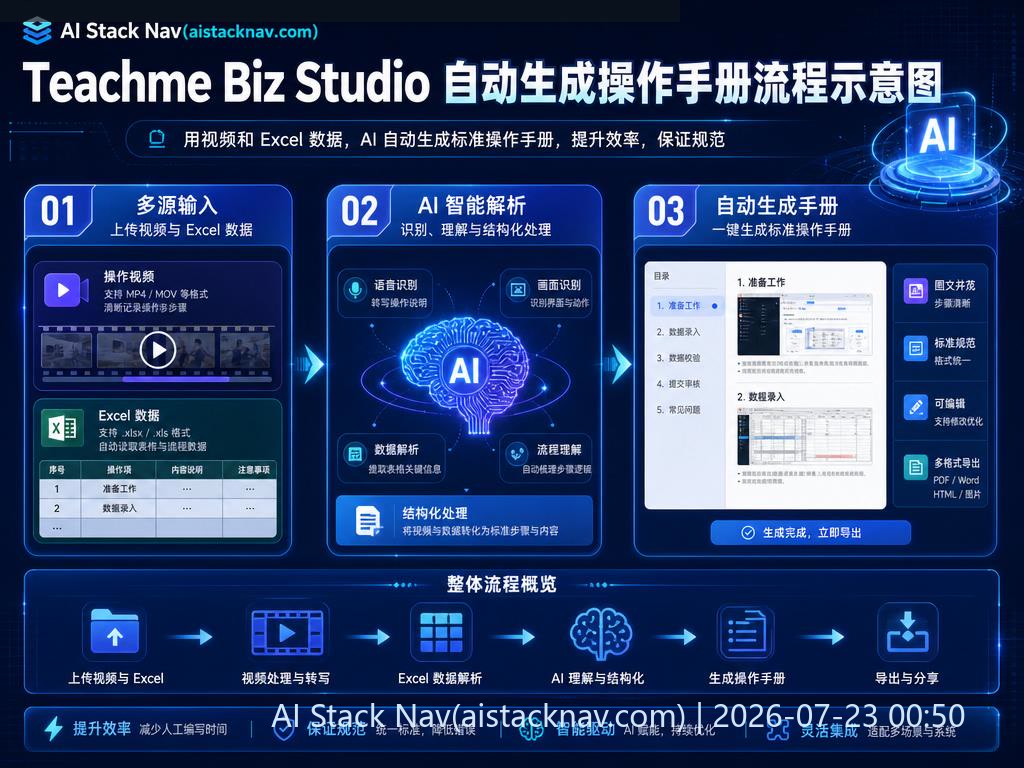 Teachme Biz Studio 自动生成操作手册流程示意图
