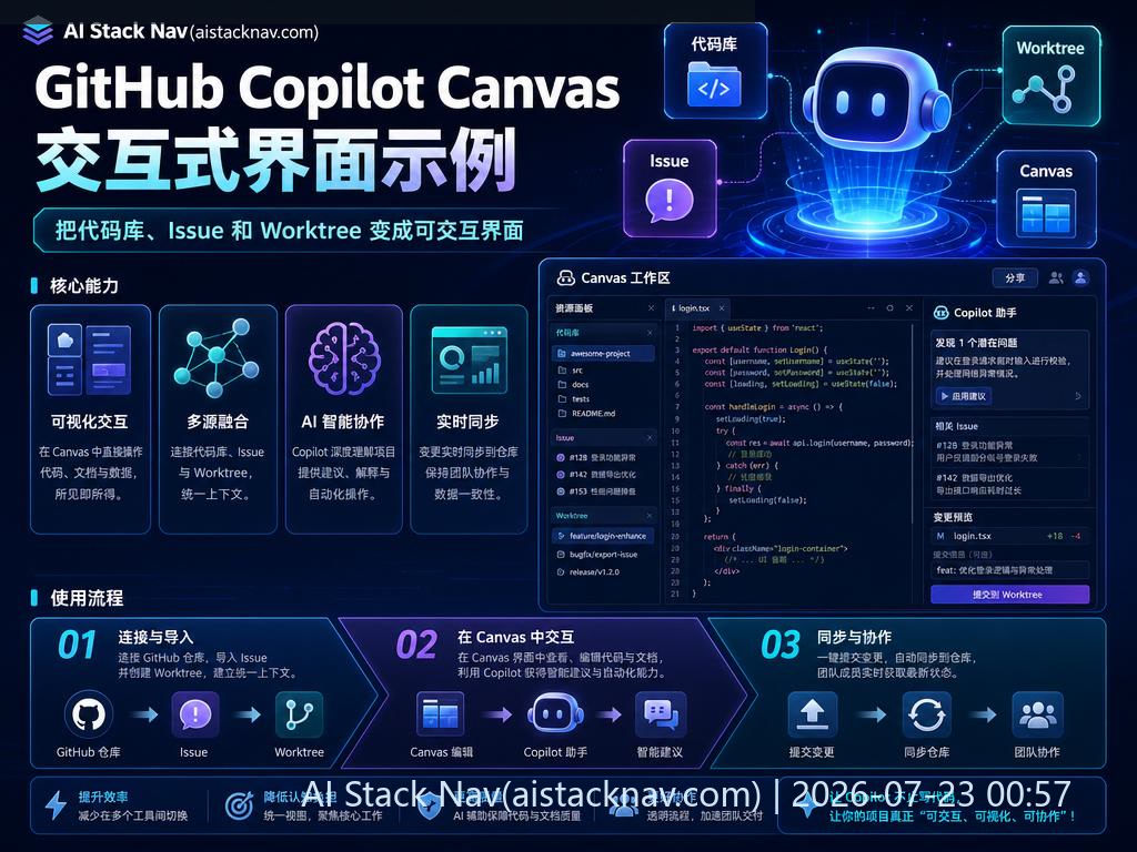 GitHub Copilot Canvas 交互式界面示例