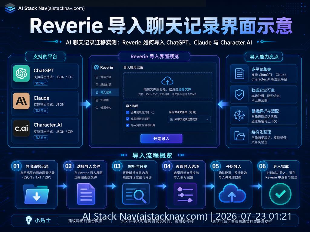 AI 聊天记录迁移实测：Reverie 如何导入 ChatGPT、Claude 与 Character.AI 科技感课程封面海报配图 1