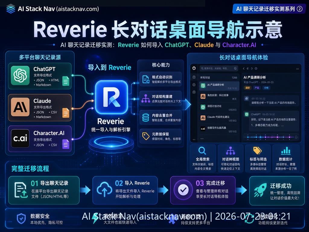 AI 聊天记录迁移实测：Reverie 如何导入 ChatGPT、Claude 与 Character.AI 科技感课程封面海报配图 2