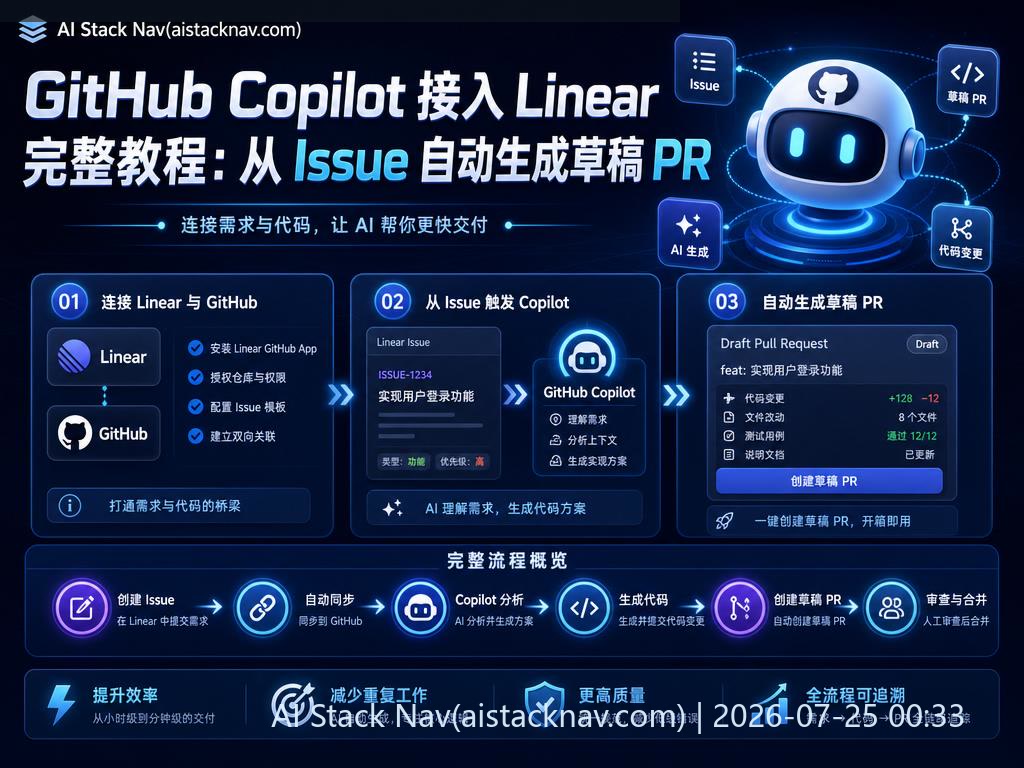 GitHub Copilot 集成 Linear 自动生成草稿 PR