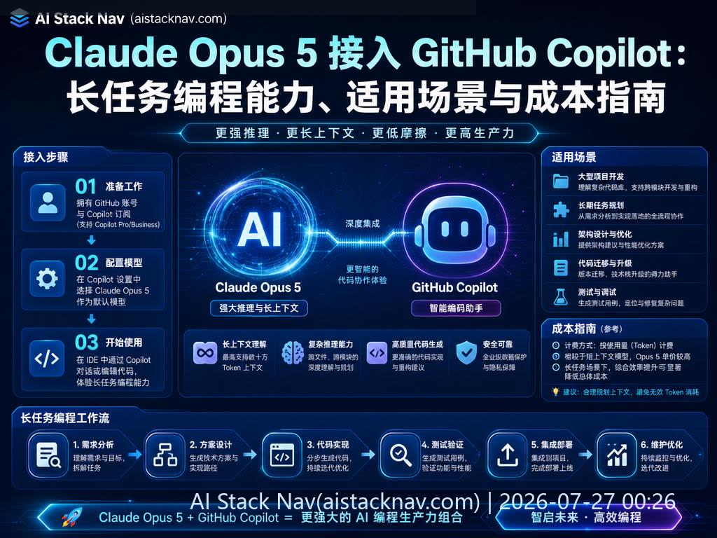 Claude Opus 5 接入 GitHub Copilot 科技感封面