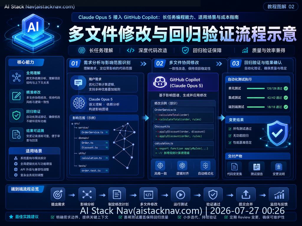Claude Opus 5 多文件修改与回归验证流程示意