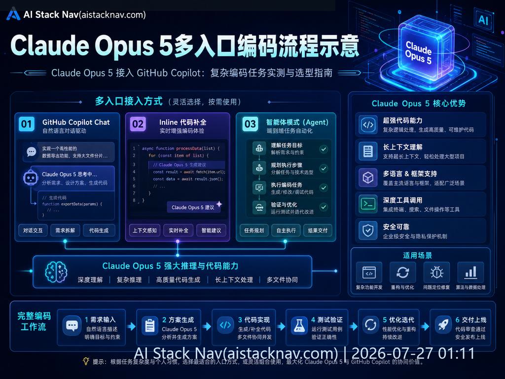 Claude Opus 5 多入口编码流程示意图