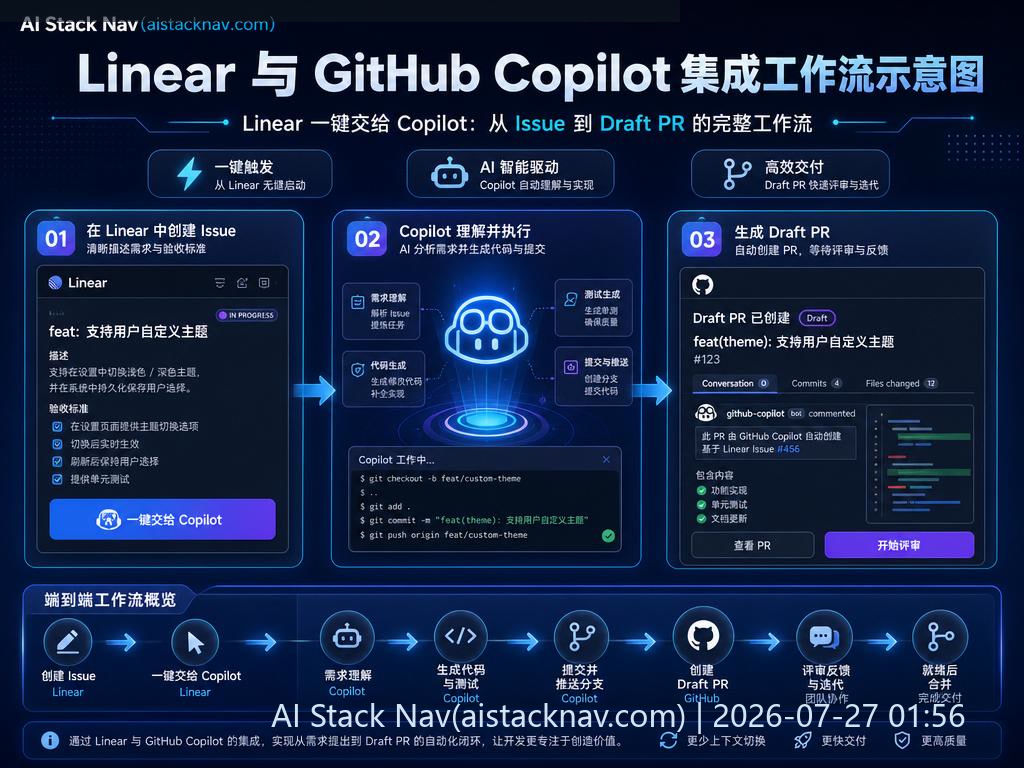 Linear 与 GitHub Copilot 集成工作流示意图