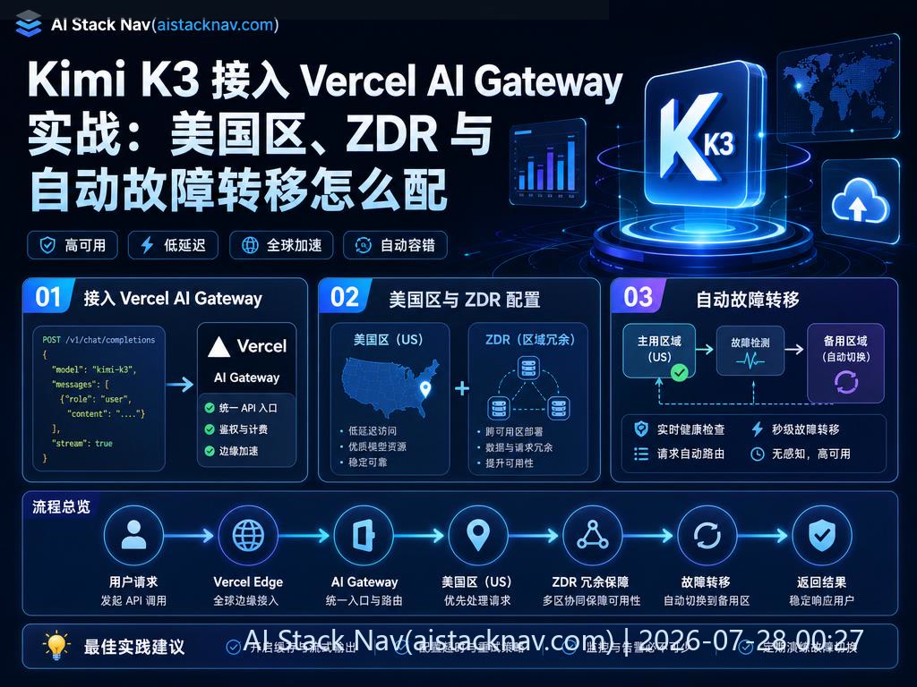 Kimi K3 接入 Vercel AI Gateway 科技感封面