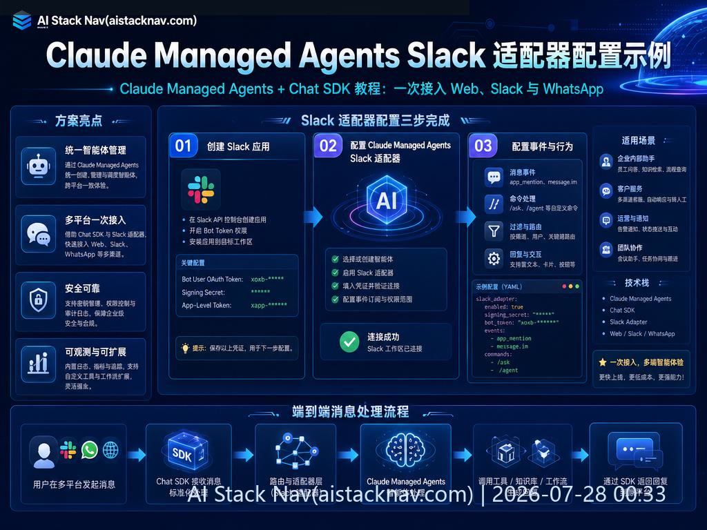 Claude Managed Agents + Chat SDK 教程：一次接入 Web、Slack 与 WhatsApp 科技感课程封面海报配图 2