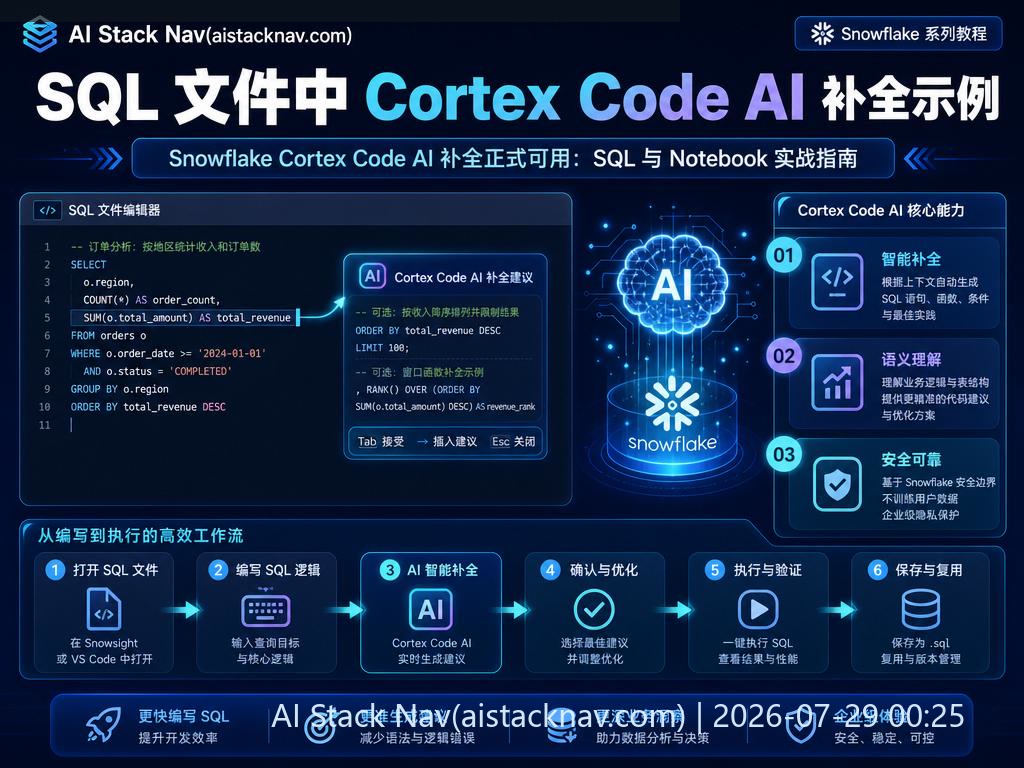 Snowflake Cortex Code AI SQL 补全示例