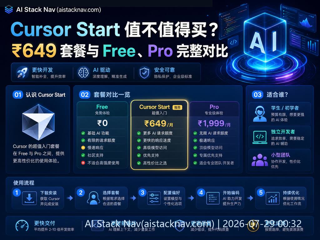 Cursor Start ₹649 套餐功能对比科技感封面
