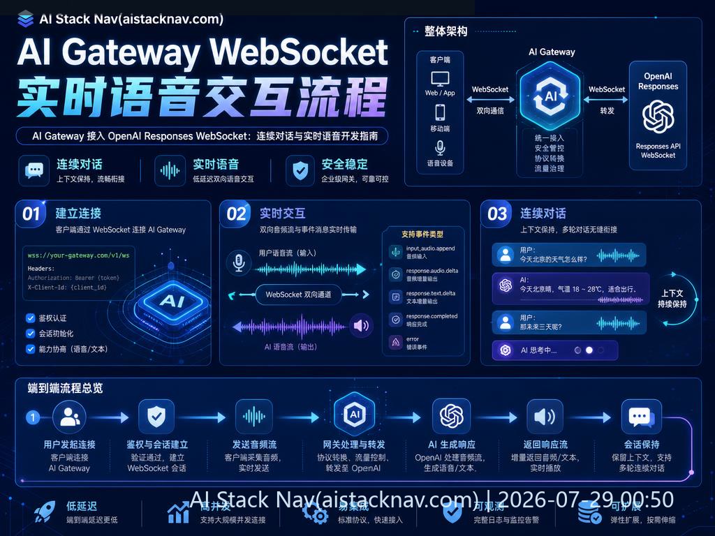 AI Gateway 接入 OpenAI Responses WebSocket：连续对话与实时语音开发指南 科技感课程封面海报配图 1