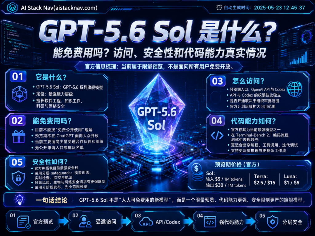 GPT-5.6 Sol 是什么？能免费用吗？关于访问、安全性和代码能力的真实情况
