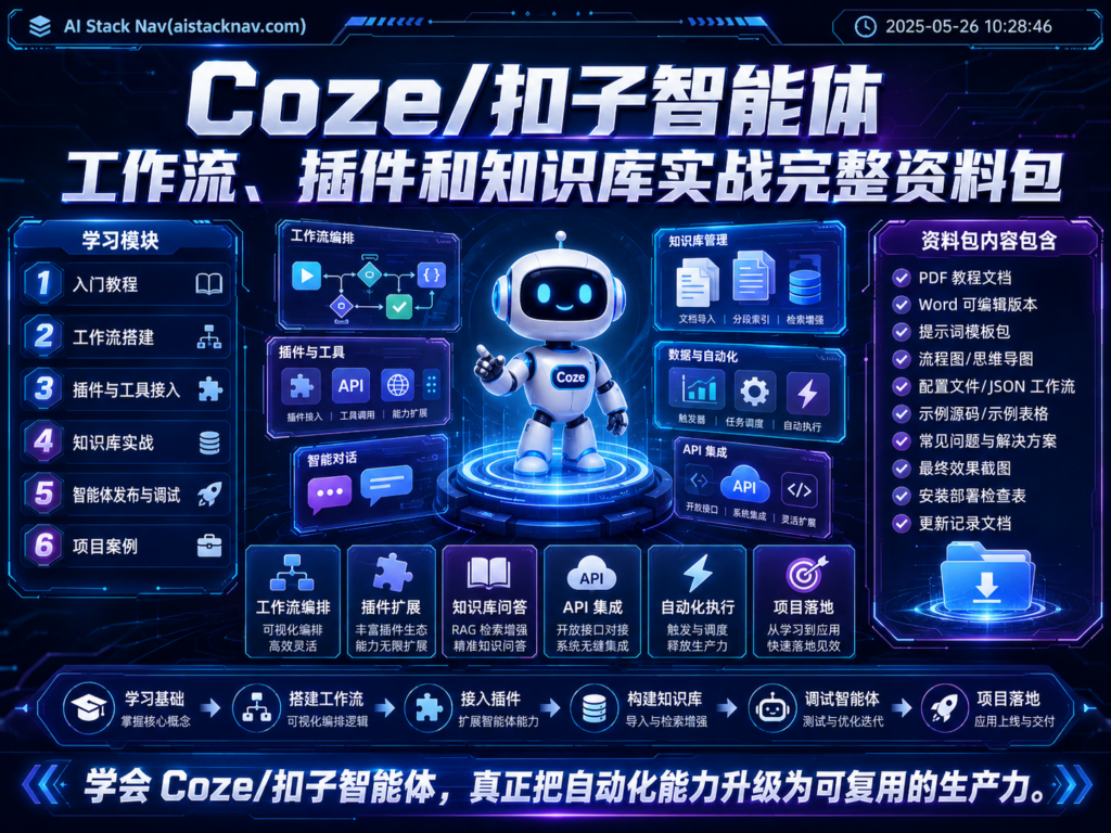 Coze/扣子智能体：工作流、插件和知识库实战完整资料包