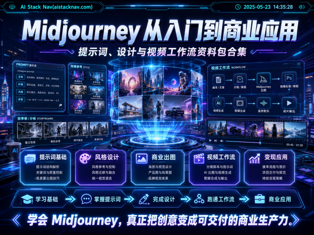 Midjourney 从入门到商业应用：提示词、设计与视频工作流资料包合集