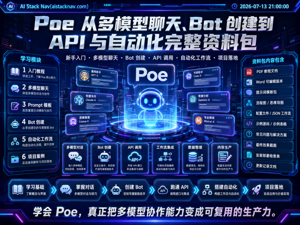 Poe 从多模型聊天、Bot 创建到 API 与自动化完整资料包