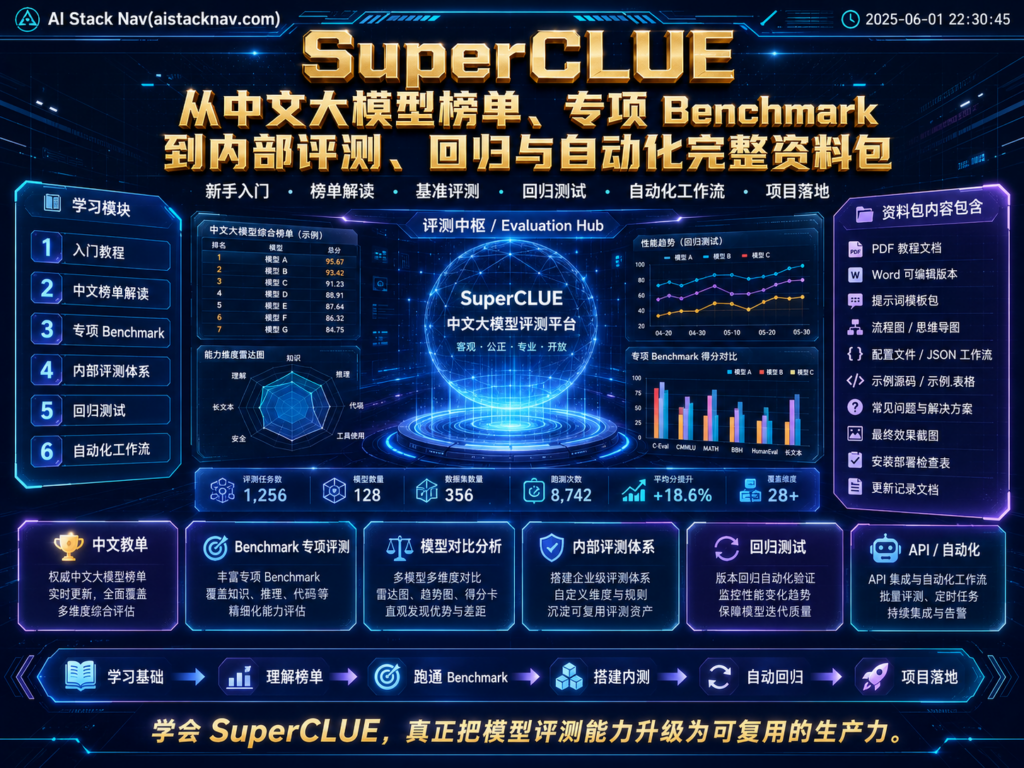 SuperCLUE 从中文大模型榜单、专项 Benchmark 到内部评测、回归与自动化完整资料包
