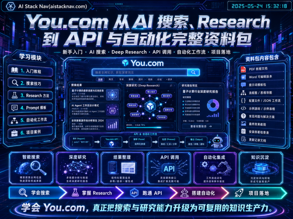 You.com 从 AI 搜索、Research 到 API 与自动化完整资料包