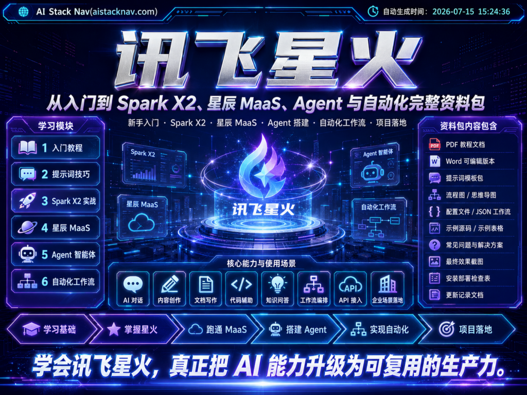 讯飞星火从入门到 Spark X2、星辰 MaaS、Agent 与自动化完整资料包