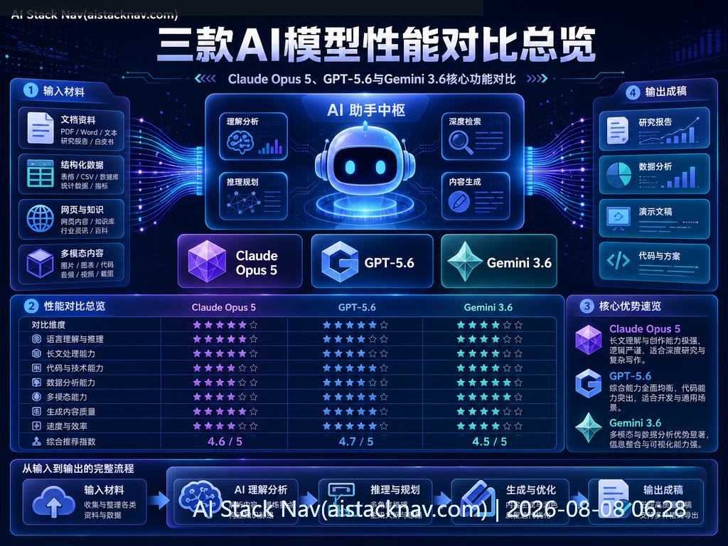 Claude Opus 5、GPT-5.6、Gemini 3.6 AI模型横向对比